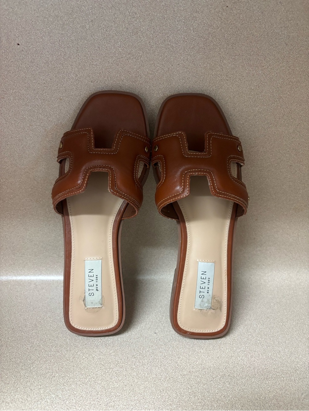 Steve Madden Cognac Leather Slide Mules - Picture 2 of 8